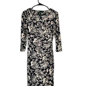 Lauren Ralph Lauren Black & White Floral Long Sleeve Wrap Style Dress Women Sz 2